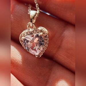 Swarovski Elements Necklace Heart Silver Tone Crystals NWOT